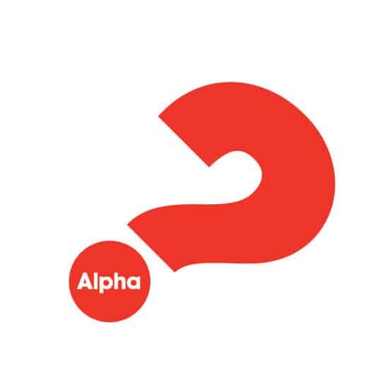 An image of the Alpha Logo, a Red Questions Mark at an angle, with the word 'Alpha' wirtten in white inside the dot of the questions mark